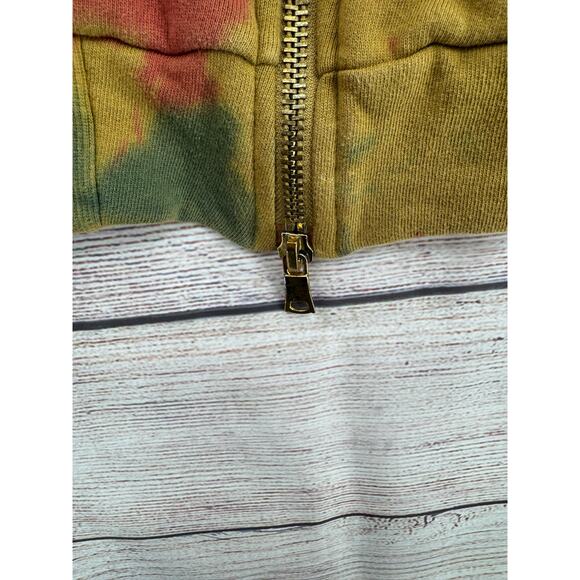mnml Tie Dye Full Zip Hoodie Sweatshirt Womens Large Green Brown Red - Picture 4 of 12